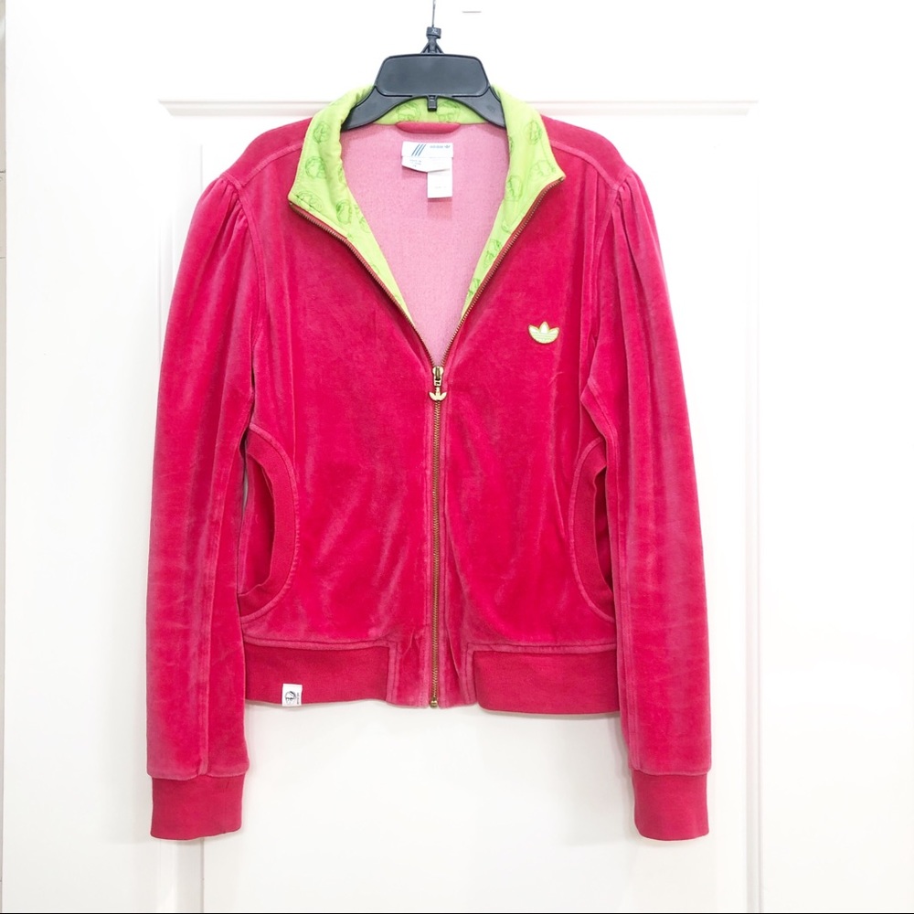 Adi Dassler Adidas Velour Zip Up Track Jacket